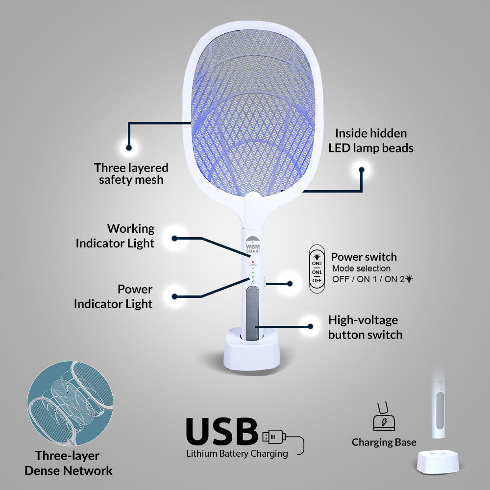 Rechargeable Electric Mosquito Killer Racket, 2 in 1 Mosquito Racket. 11 Mango