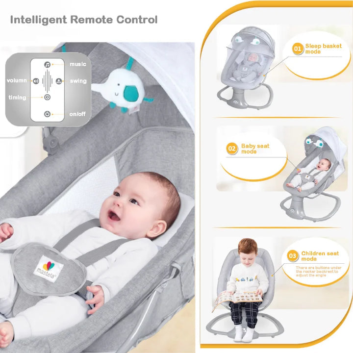 Baby Swings for Infants,Bluetooth Rocking Chair with 3 Positions, 5 Speeds and Remote Control,Deep and Wide Seat 8104 11 Mango